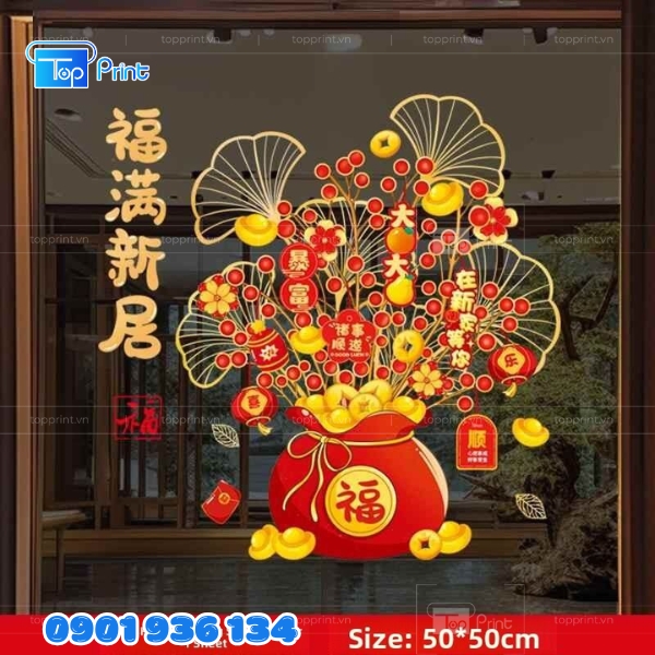 Mẫu Decal Dán Kính Tết 2026 Họa Tiết Truyền Thống