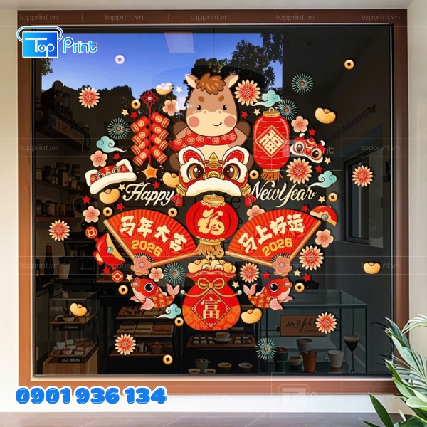 Mẫu Decal Dán Kính Tết 2026 Xuân An Khang