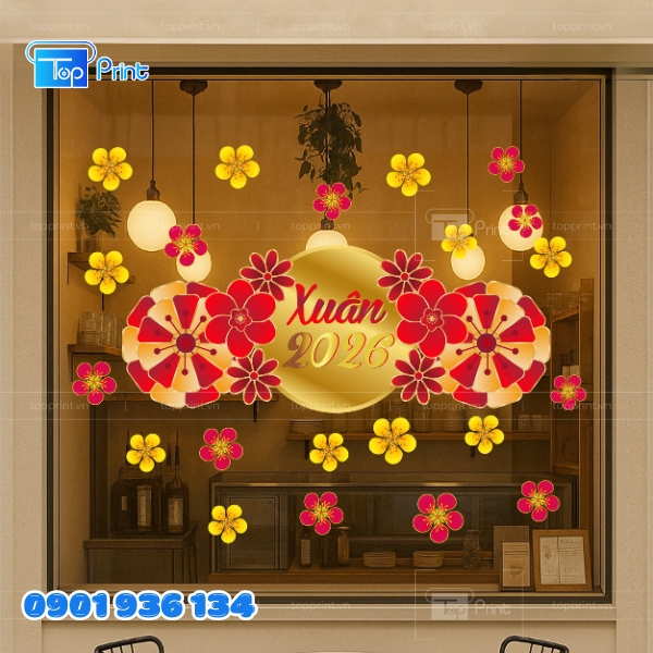 Mẫu Decal Tết 2026 Họa Tiết Mai Vàng
