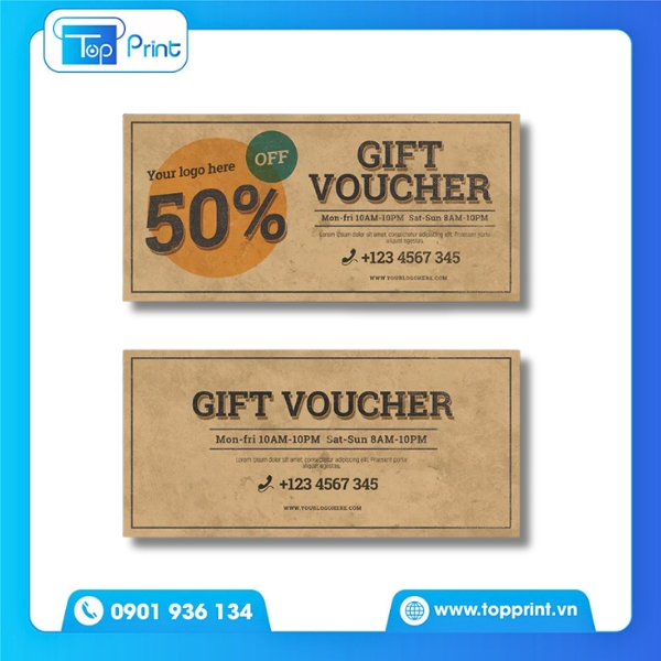 Mẫu in voucher Couche 250gsm in ấn đẹp