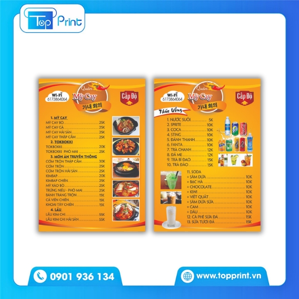 Mẫu Menu Qu&aacute;n Net In Số Lượng Lớn