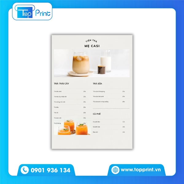 Mẫu menu quán trà đá kết hợp cùng hình ảnh sinh động