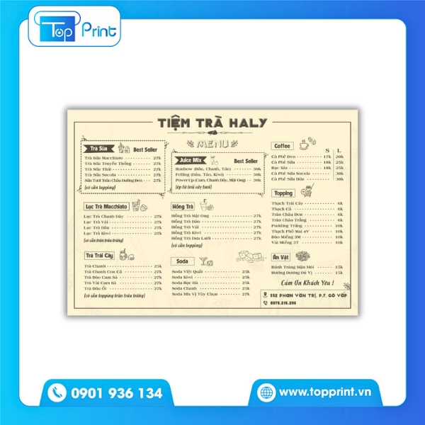 Mẫu menu quán trà đá thiết kế chuyên nghiệp