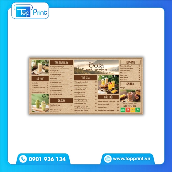 Menu quán trà đá phong cách tối giản sang trọng