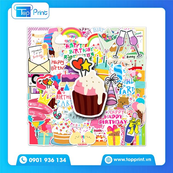 Mẫu sticker sinh nhật in theo y&ecirc;u cầu