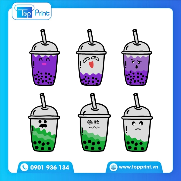 Mẫu sticker trà sữa cute thiết kế tối giản