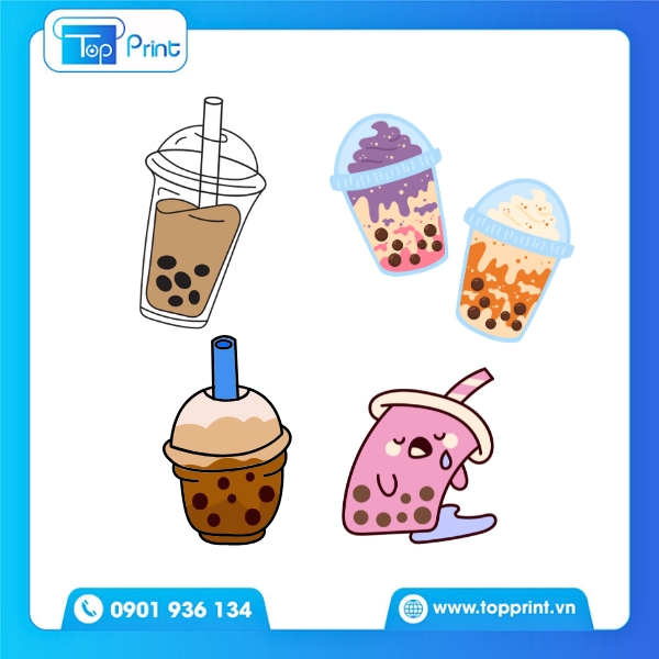 Mẫu sticker trà sữa cute in decal trong suốt