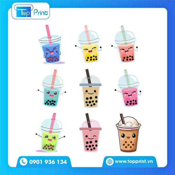 Mẫu sticker trà sữa cute chibi đáng yêu