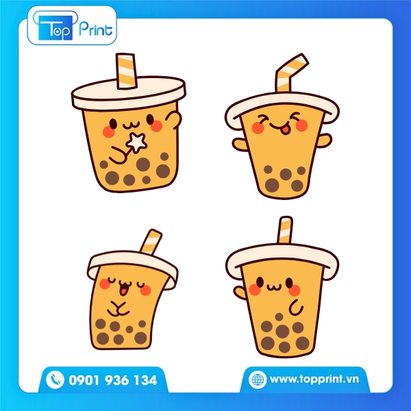 Mẫu sticker trà sữa cute in tem dán ly