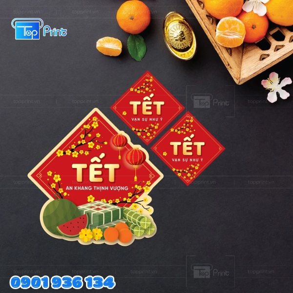 Mẫu tem chúc mừng năm mới đỏ vàng sang trọng