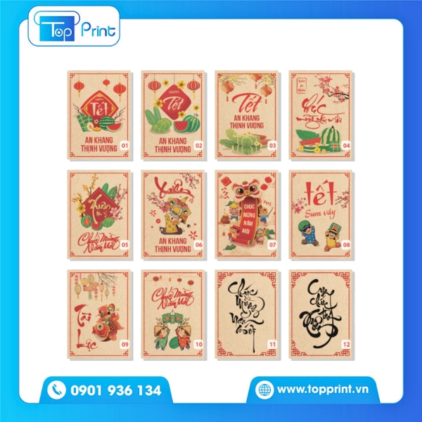 Mẫu tem chúc mừng năm mới in decal sang trọng