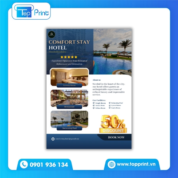 Mẫu tờ rơi kh&aacute;ch sạn in offset chất lượng cao