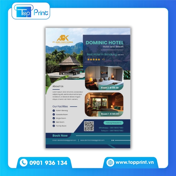 Mẫu tờ rơi kh&aacute;ch sạn mini A6 dễ cầm nắm