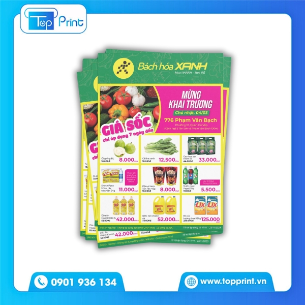 Mẫu tờ rơi khai trương Bách Hóa Xanh ấn tượng