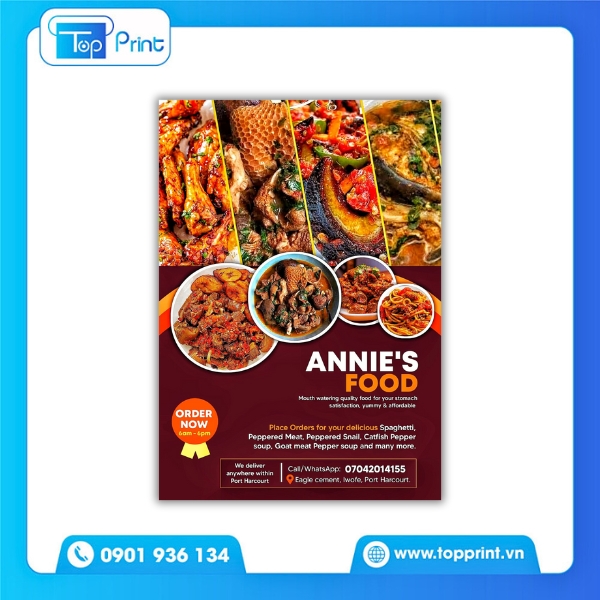 Mẫu tờ rơi nh&agrave; h&agrave;ng với h&igrave;nh ảnh m&oacute;n ăn nổi bật