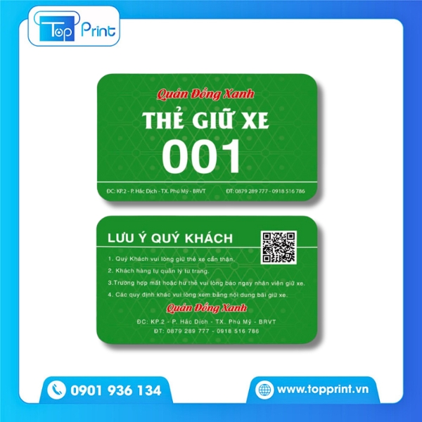 Mẫu Thẻ Giữ Xe Theo Yêu Cầu
