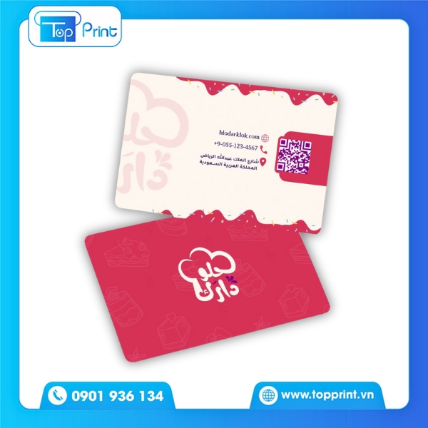 Mẫu card visit tiệm b&aacute;nh m&agrave;u hồng ngọt ng&agrave;o