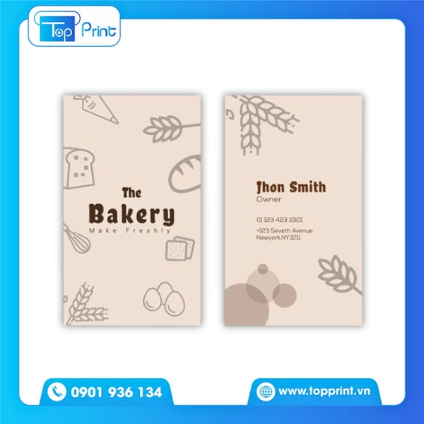 Mẫu card visit tiệm b&aacute;nh m&agrave;u kem nhẹ nh&agrave;ng