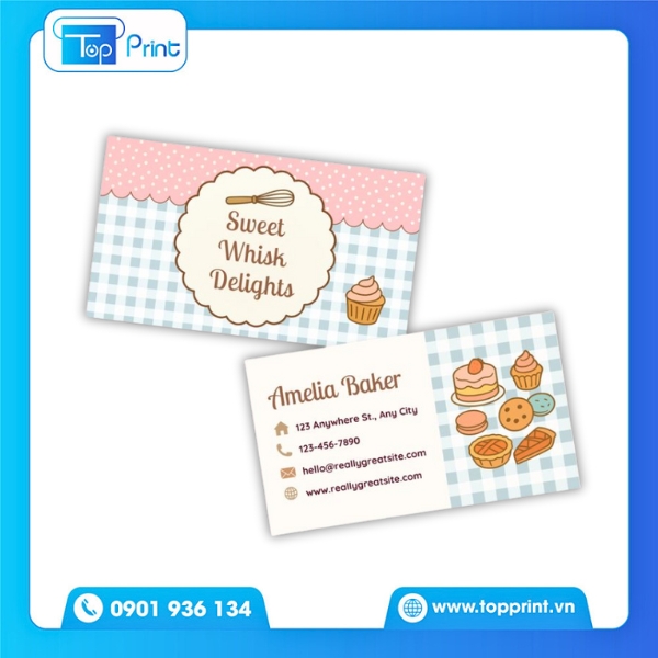 Mẫu card visit tiệm b&aacute;nh t&ocirc;ng trắng tinh tế