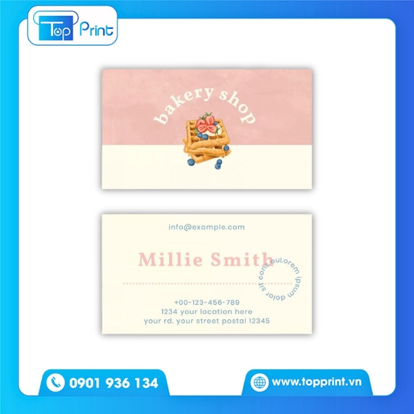 Mẫu card visit tiệm b&aacute;nh m&agrave;u sắc tươi s&aacute;ng