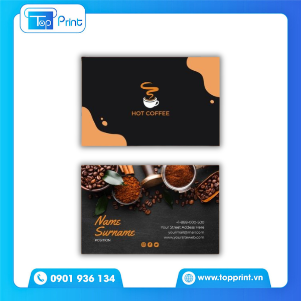 Card visit qu&aacute;n cafe thiết kế chữ c&aacute; t&iacute;nh