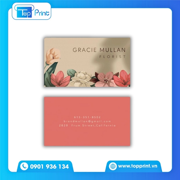 Mẫu card visit shop hoa nền xanh pastel