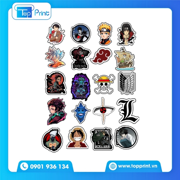 Mẫu sticker anime chibi in decal trang tr&iacute; ph&ograve;ng