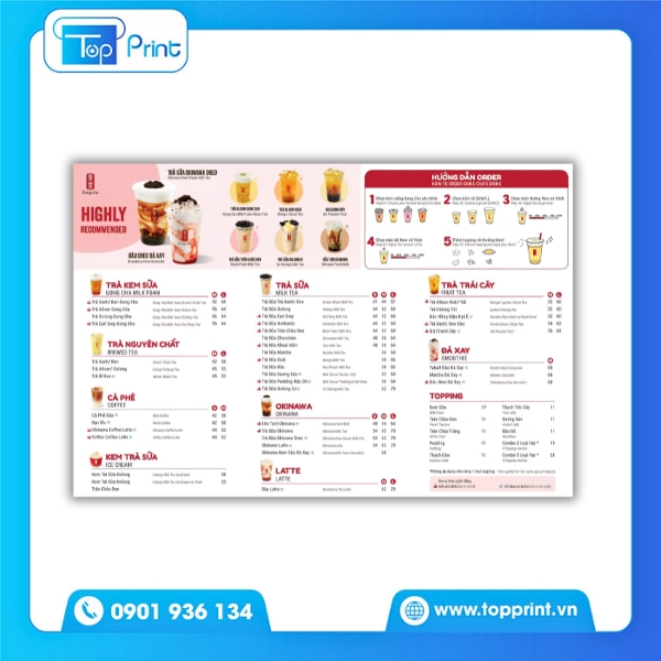 Mẫu Menu Qu&aacute;n Tr&agrave; Sữa K&egrave;m Topping Đầy Đủ Hấp Dẫn