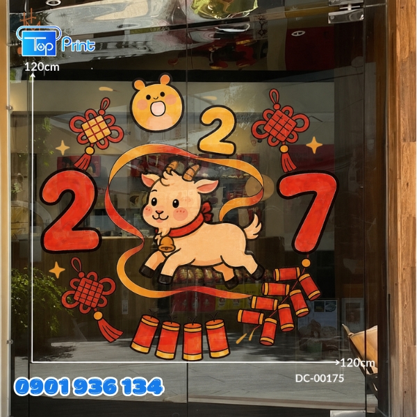 Mẫu Decal Dán Kính Tết 2027 Sắc Xuân Bừng Nở 