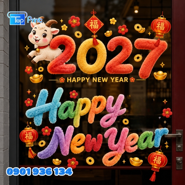 Mẫu Decal Dán Kính Tết 2027 Cành Mai Cành Đào 