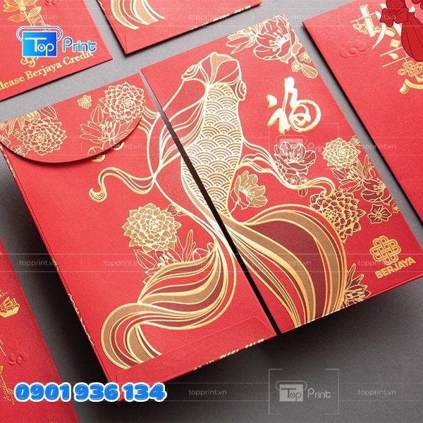 Mẫu bao lì xì ép kim màu đỏ vàng sang trọng