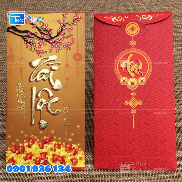 Mẫu bao lì xì ép kim chữ Phúc may mắn