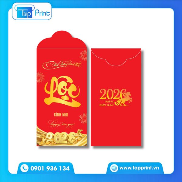 Mẫu bao lì xì ép kim màu vàng ánh kim bắt mắt