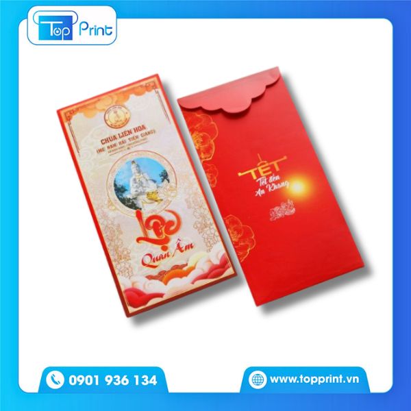Mẫu Bao L&igrave; X&igrave; Phật Gi&aacute;o Đỏ Đậm In Chữ Ph&uacute;c Lộc