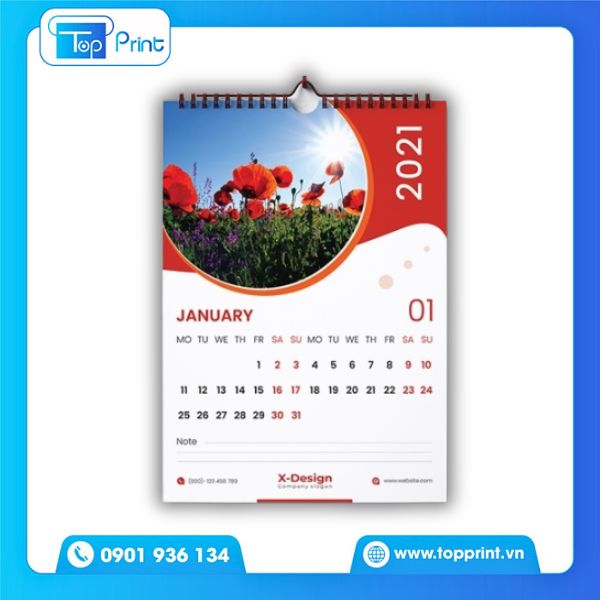 Mẫu lịch treo tường 12 th&aacute;ng khổ lớn 40x60cm trang tr&iacute; văn ph&ograve;ng