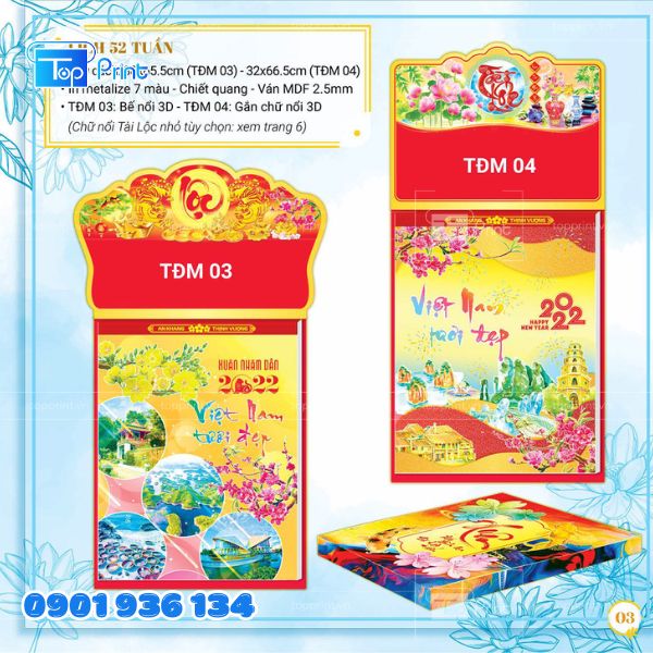 Mẫu lịch treo tường 52 tuần in theo y&ecirc;u cầu