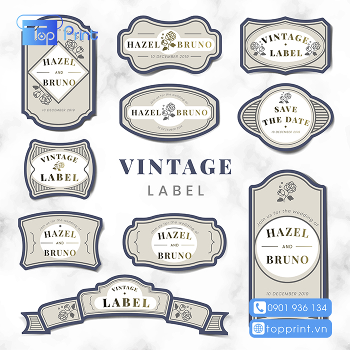 sticker vintage làm nhãns dán sản phẩm như rượu, quà luu niệm...