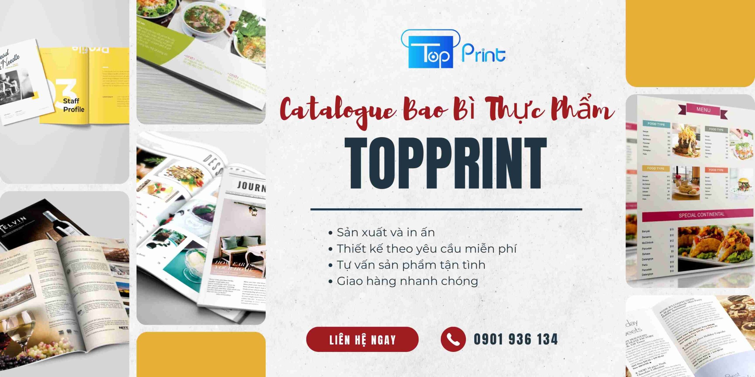 Thông tin liên hệ Topprint - Dịch vụ sản xuất và in ấn catalogue bao bì thực phẩm