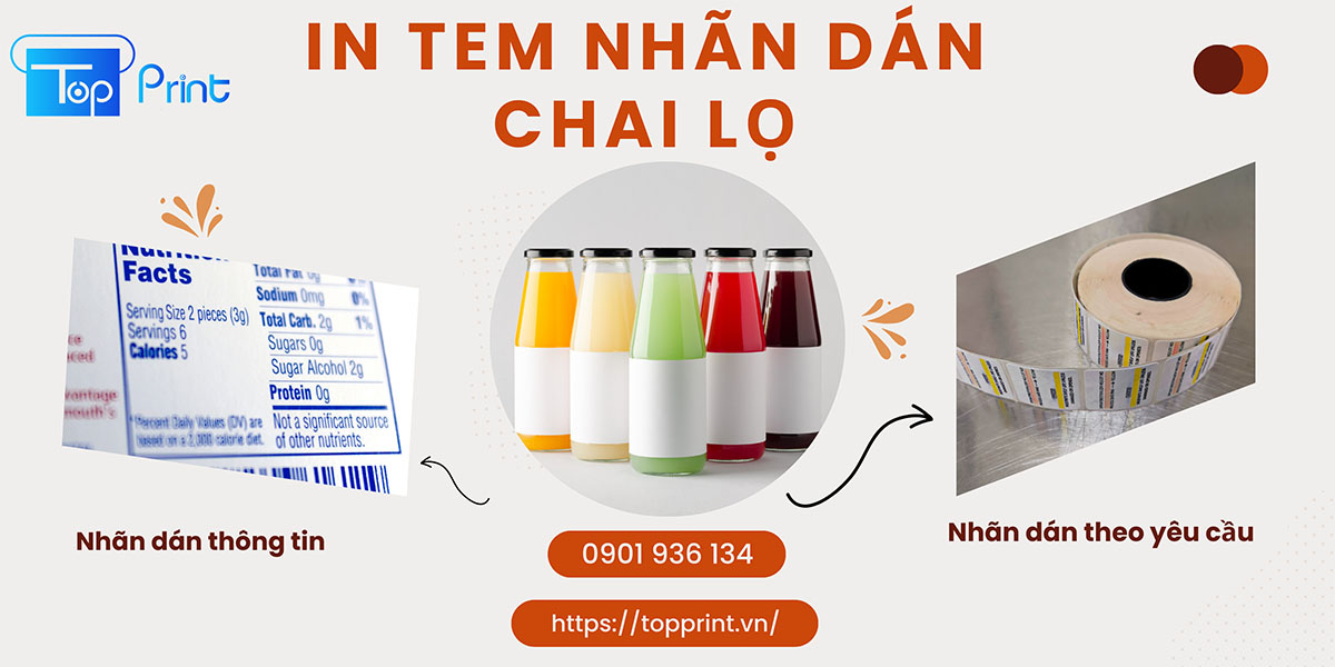 Địa chỉ in tem nhãn dán chai lọ, chai thủy tinh giá rẻ tại TPHCM và Hà Nội