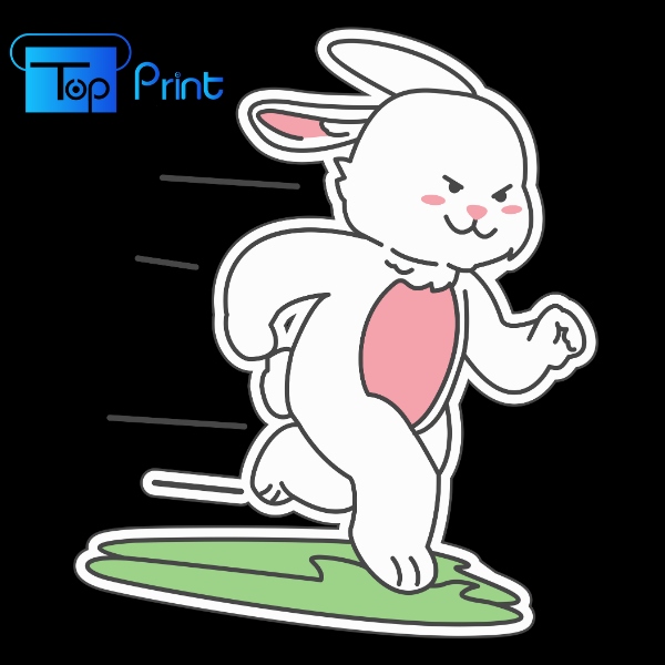 mẫu sticker thỏ trắng cute chạy đua