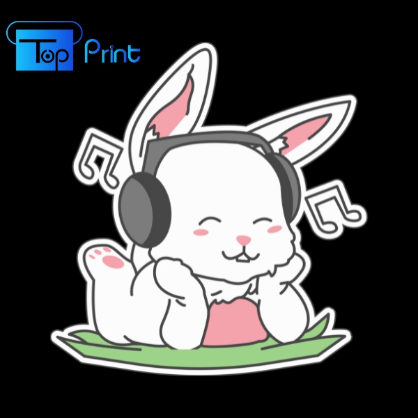 mẫu sticker thỏ trắng cute nghe nhạc